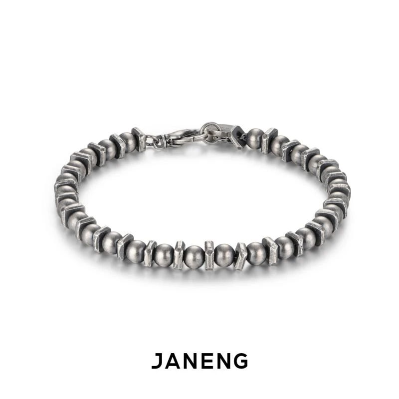 925银手链 JANENG追岸 925纯银做旧串珠手链 中性情侣搭配手串