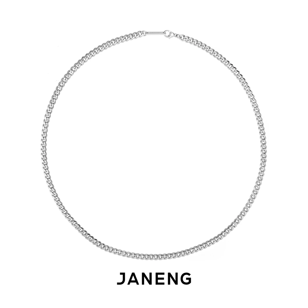 追岸/JANENG 链子925银 925纯银弧面马鞭项链男款古巴链港风搭配