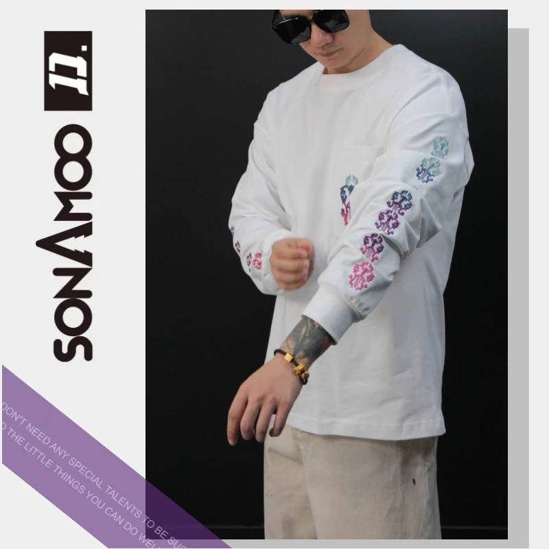 【006】四色渐变立体绣花长袖T恤卫衣秋冬打底休闲D18869