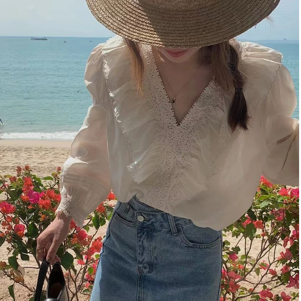 （001-100）韩式ins风甜美气质蕾丝雪纺温柔上衣外套