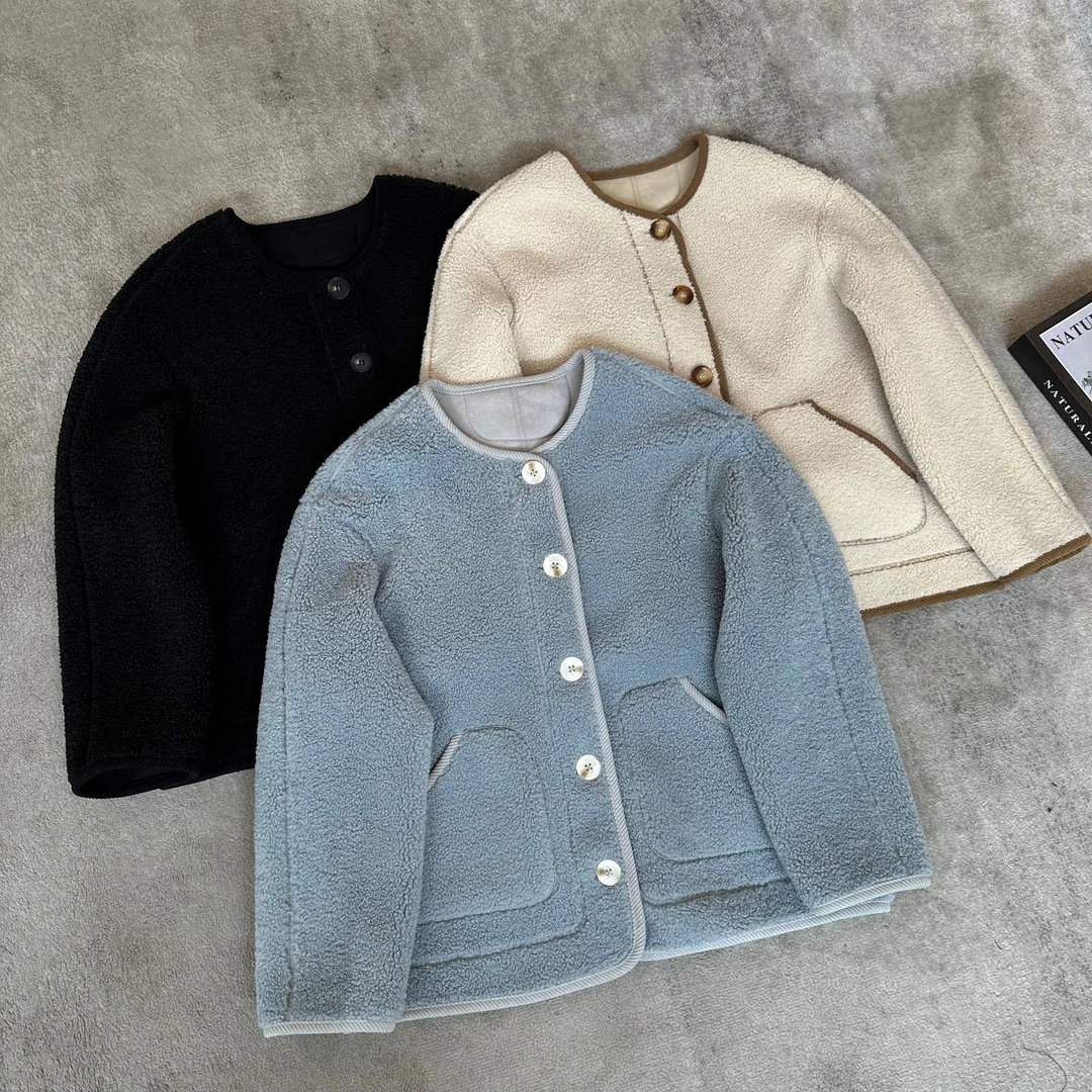 【米可家】软糯糯的撞色颗粒毛毛外套88829