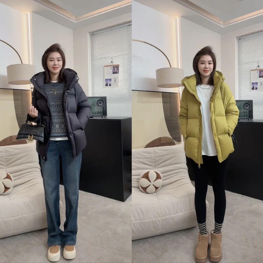 【米可家】【泡芙系列】90白鸭绒加厚连帽一手长羽绒服（衣长70）88M68