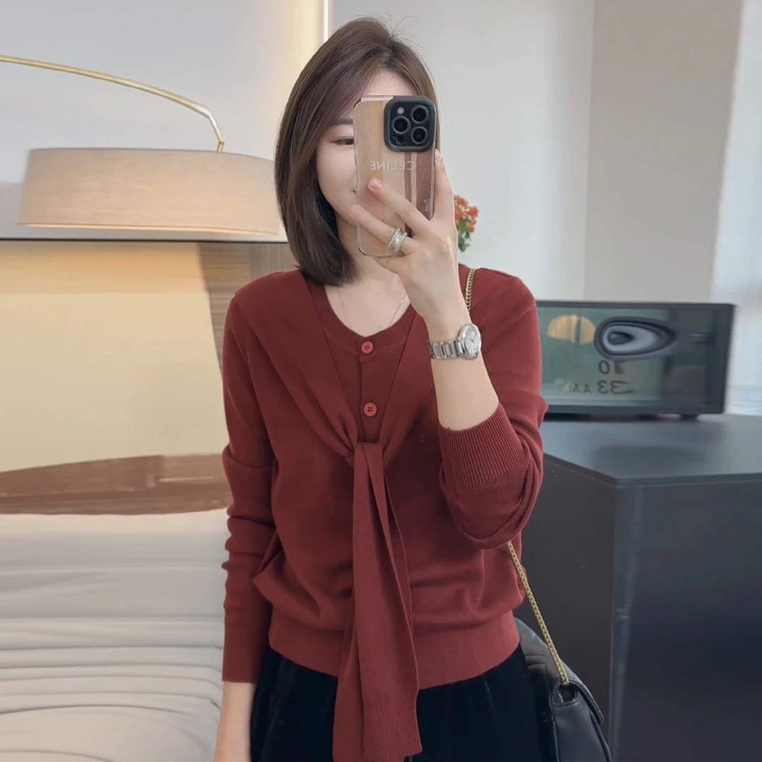 【米可家】早秋假两件披肩款针织开衫99330