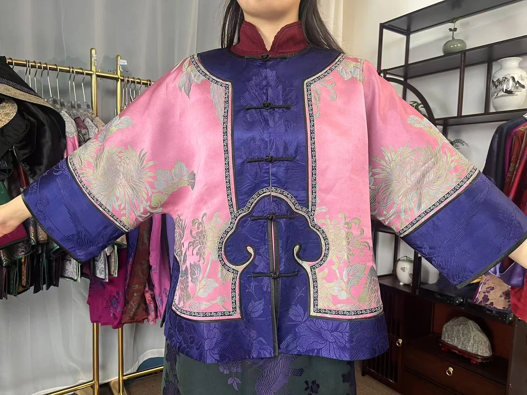【真丝老软缎上衣】复古重工手绣姐姐服（老缎有岁月痕迹介意勿拍）