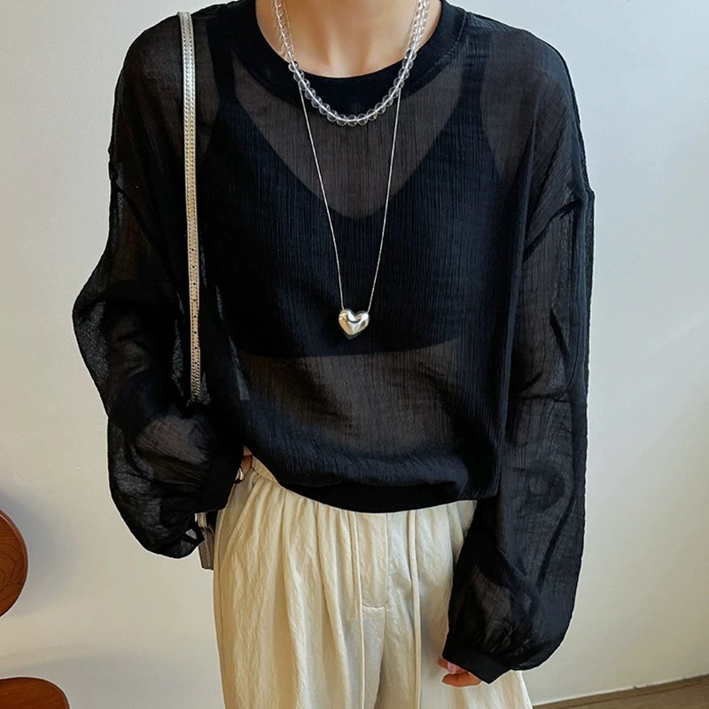 扣号链接欧洲站2024新款衬衣欧货肌理感慵懒风长袖套头防晒小衫