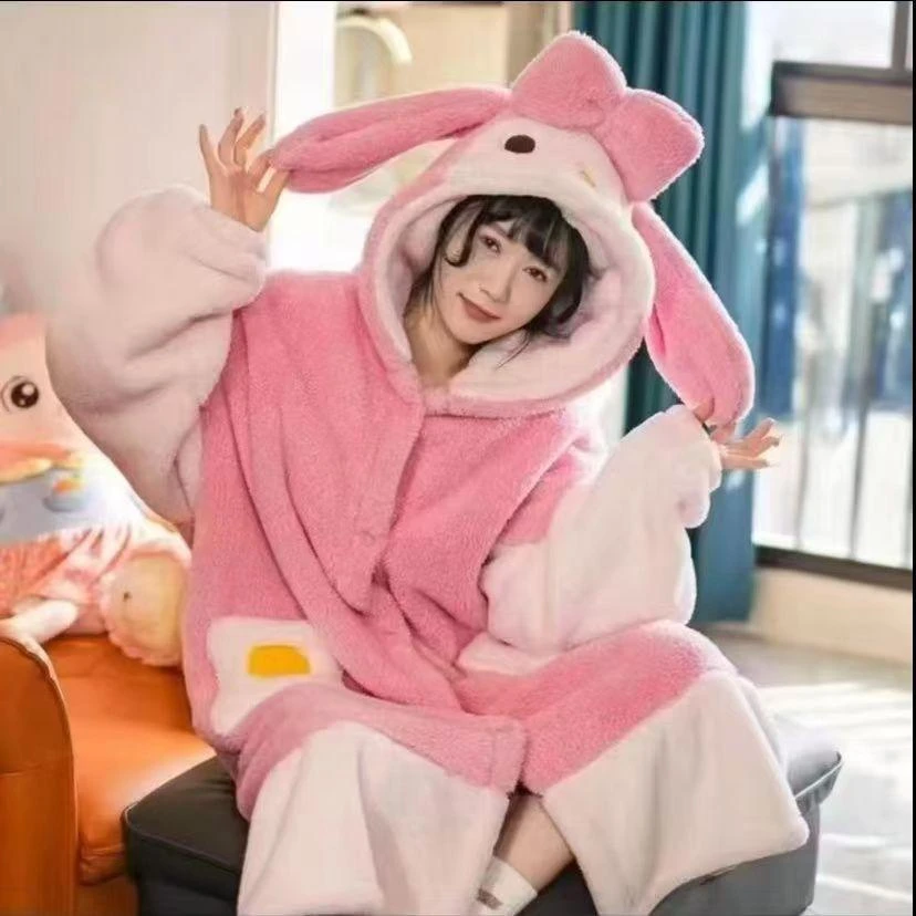 【美乐兔】保暖毛绒睡衣外穿浴袍秋冬睡袍冬加绒女中长款珊瑚绒2024