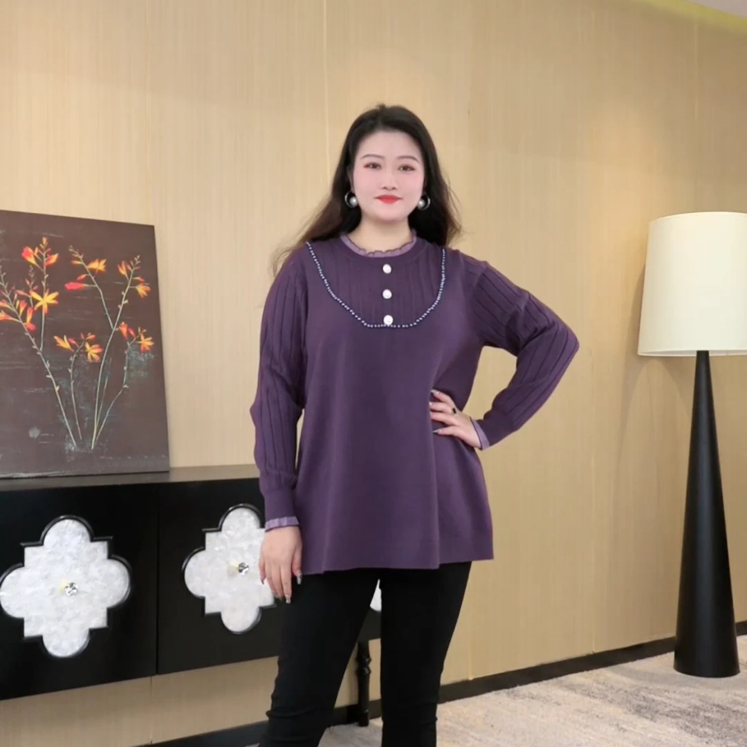 胖晶晶定制大码女装冬季新款保暖显瘦洋气时尚百搭针织上衣 QD347