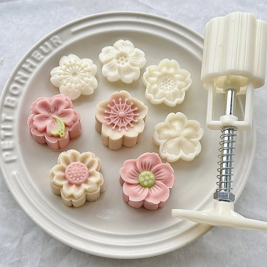 今年新款立体花朵月饼模具木槿樱花绿豆糕桃山广式冰皮月饼模具