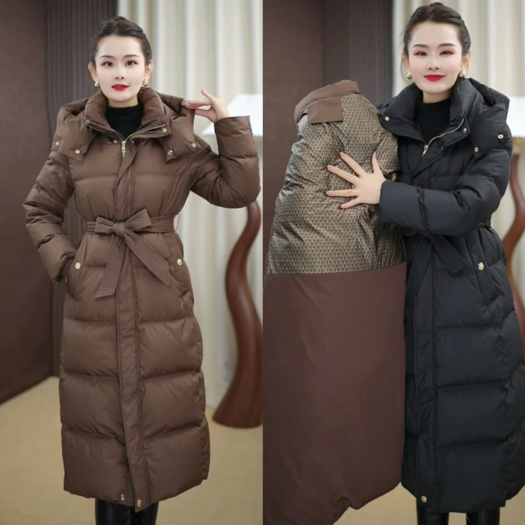 新款白鹅绒服收腰羽绒服时尚修身长款加厚过膝冬季超好看显瘦