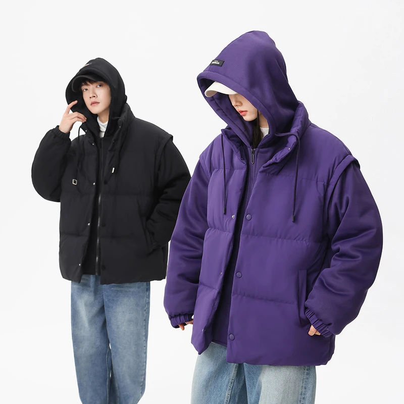 XONBOX秋冬保暖假两件活页袖美式连帽高街棉服加厚情侣外套QH2372