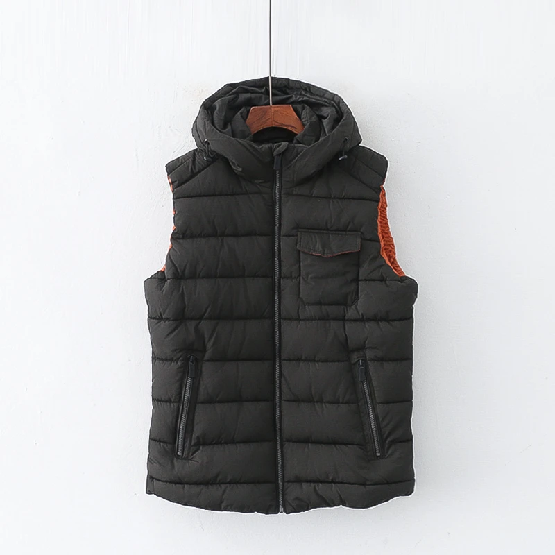 TH123外贸潮流情侣款棉马甲连帽拼色宽松无袖马夹坎肩