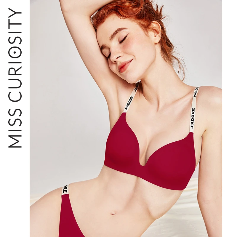 好奇蜜斯本命年红色光面内衣女新娘结婚无钢圈调整型文胸