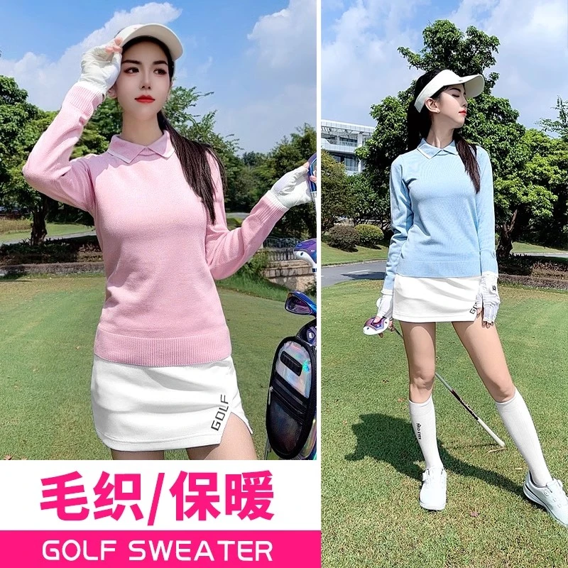 PGM 高尔夫服装女款毛衣保暖毛织小双领百搭针织上衣包臀短裙