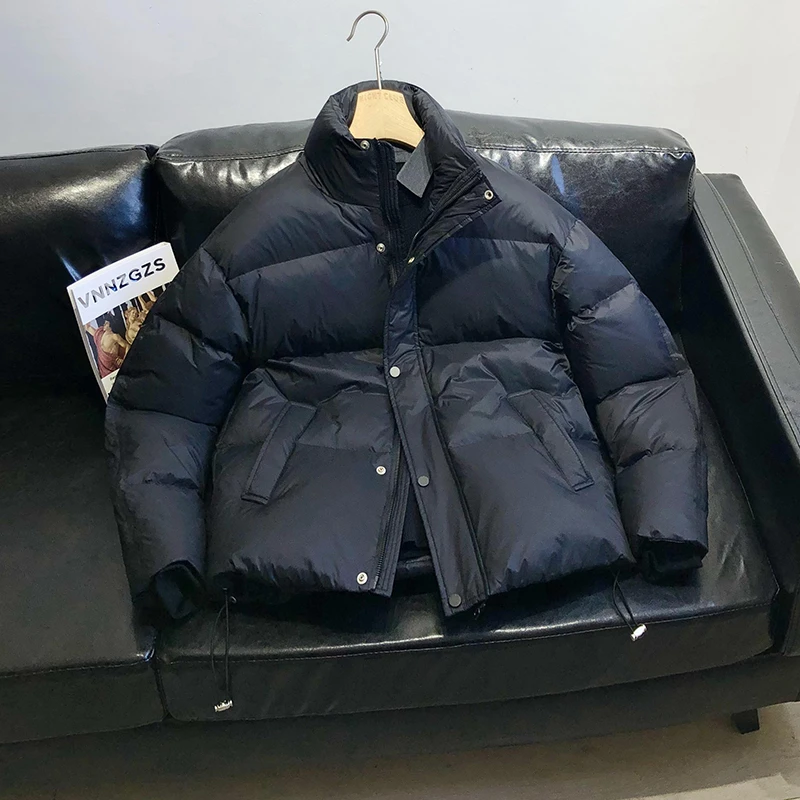2025男士新品冬季羽绒服休闲白鸭绒外套加厚立领纯色简约清爽型潮
