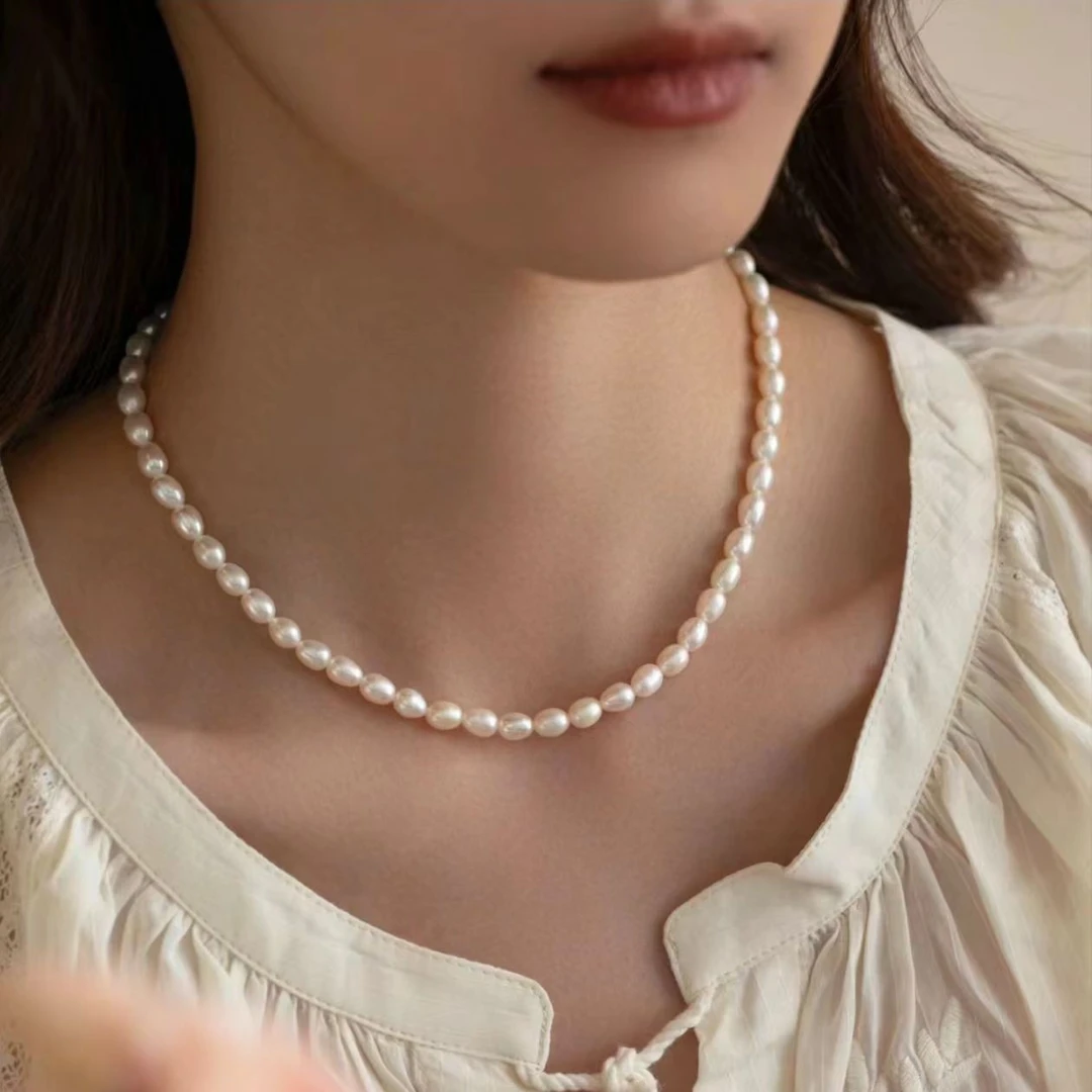 珠光宝气白色米型珍珠项链 z103