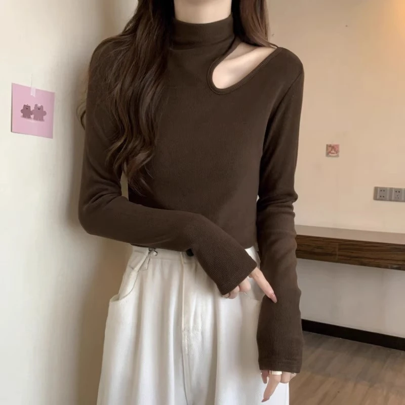 微胖妹妹大码秋冬季显瘦镂空长袖t恤女半高领内搭洋气打底衫上衣