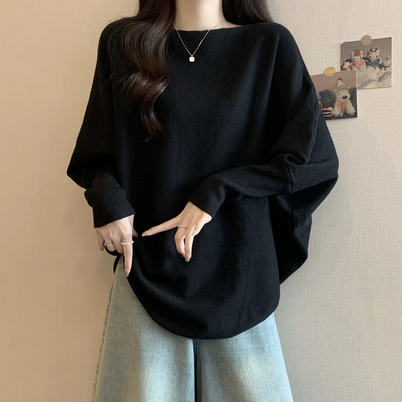 微胖妹妹大码不规则蝙蝠袖毛衣2024秋冬百搭宽松遮肉显瘦别致上衣