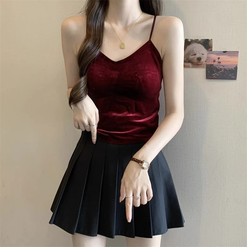 微胖妹妹大码丝绒带胸垫背心女秋冬内搭文胸一体吊带美背打底上衣