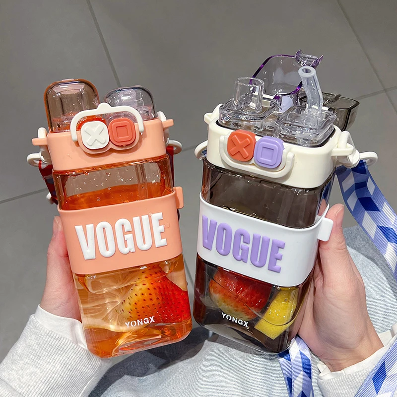 网红双饮杯小学生儿童方形水杯女高颜值男孩夏天季水壶带吸管杯子