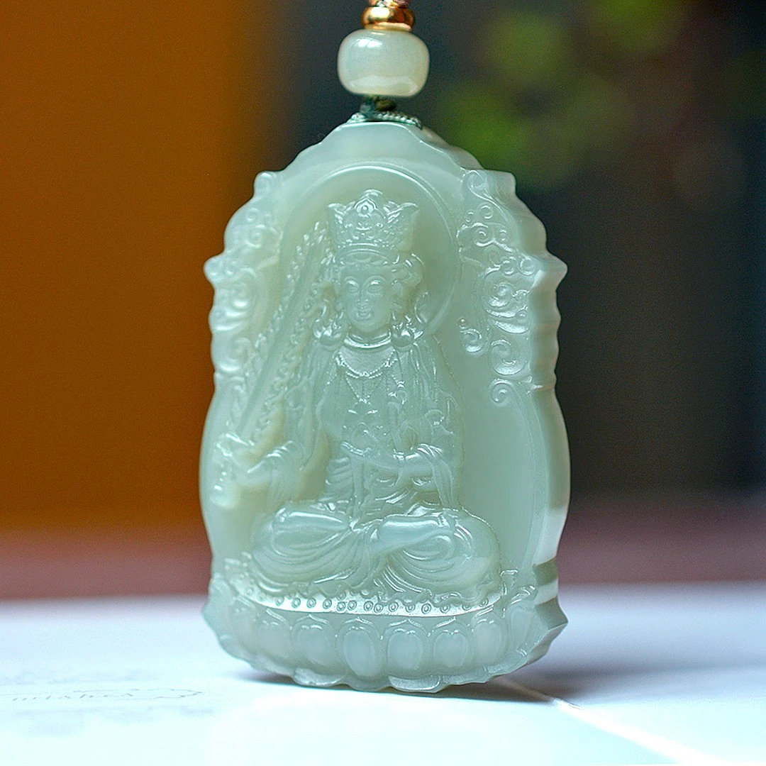 天然和田玉生肖牛虎守护神双面精雕虚空藏事事如意挂件牌子吊坠