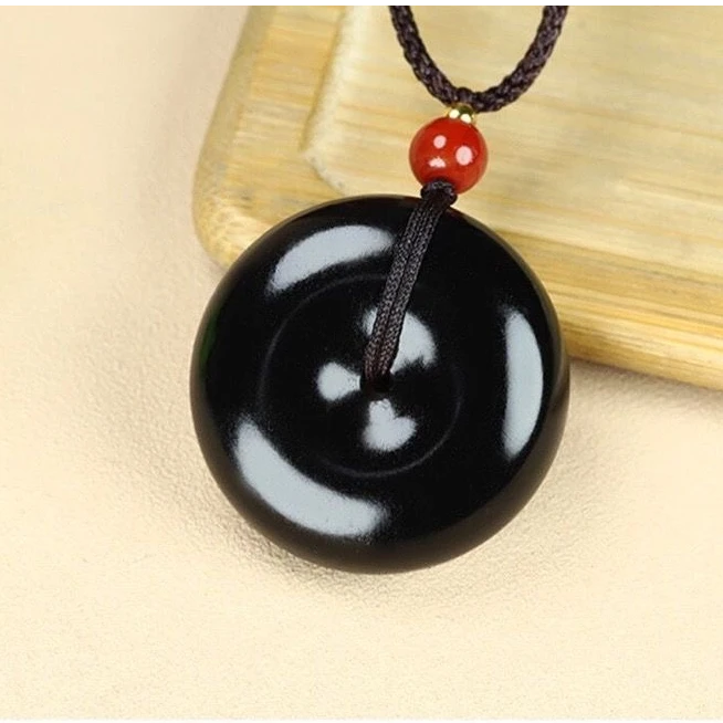 高档天然缅甸翡翠玉石平安扣吊坠墨翠挂件男玉坠玉扣黑色项坠