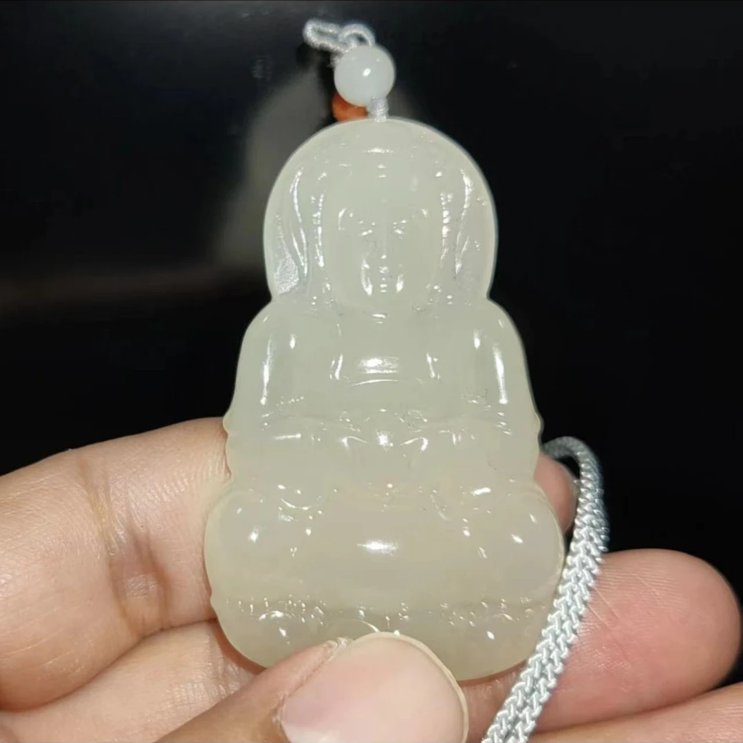 吊坠观音和田玉挂坠菩萨挂件保平安浅黄口项链正品手工雕刻精美