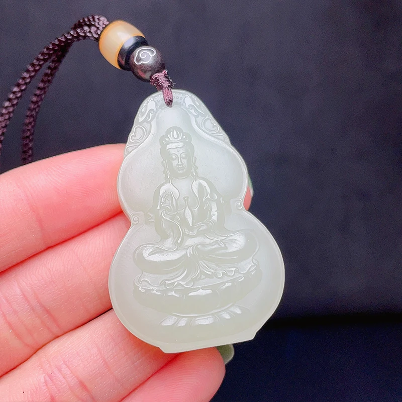和田玉抱瓶观音手工双面雕刻吊坠玉观音男士白色情侣好看颈饰精雕