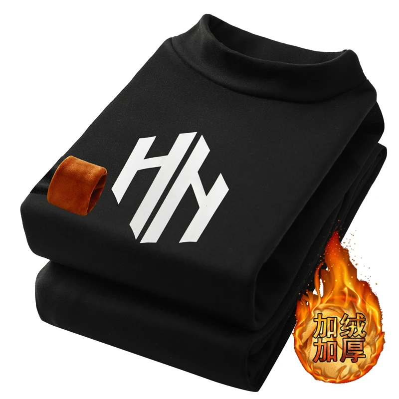 男士保暖内衣套装加绒加厚保暖衣男学生中领秋衣秋裤棉毛衫打底衫