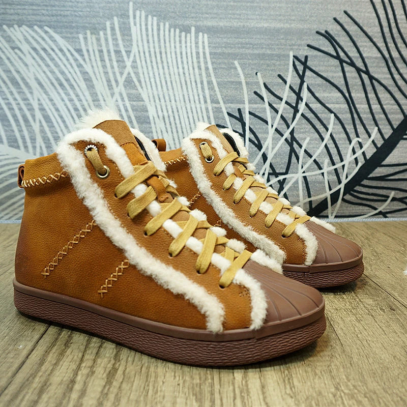 424 真皮牛皮 羊毛一体 雪地靴    短筒