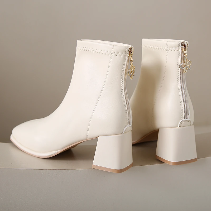 2025秋冬韩版新款时尚百搭方头粗跟瘦瘦靴时装靴短靴792-3