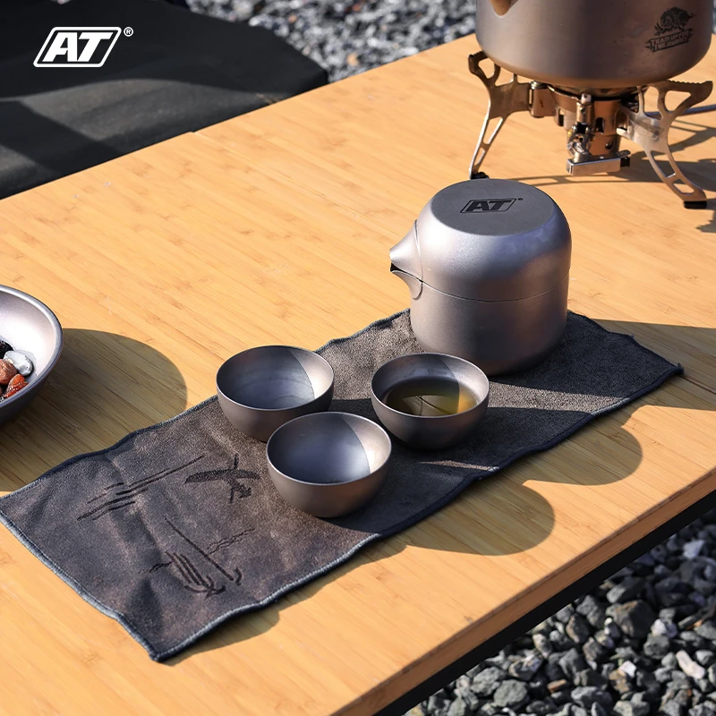 AT户外茶钛具（单钛碗）户外便携龙蛋茶具套装易清洗双层真空纯钛