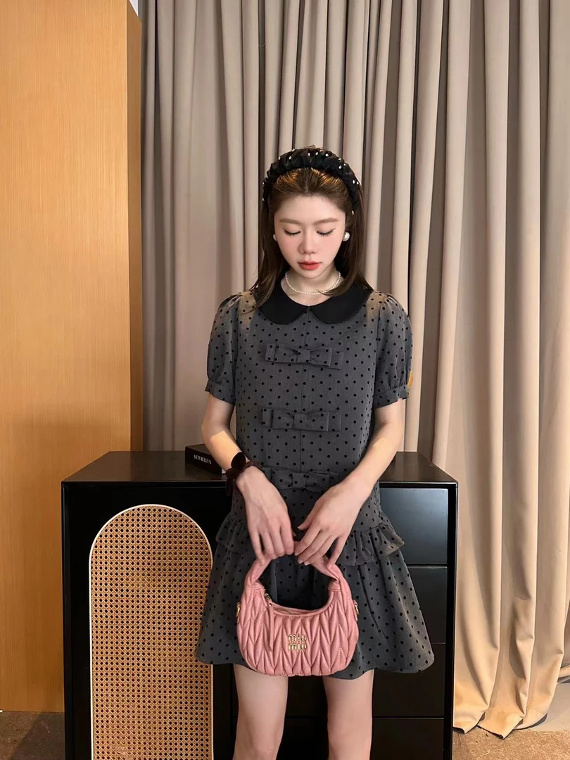 周【露斯公主】 灰色波点连衣裙蛋糕裙夏季韩系气质法式时尚洋气