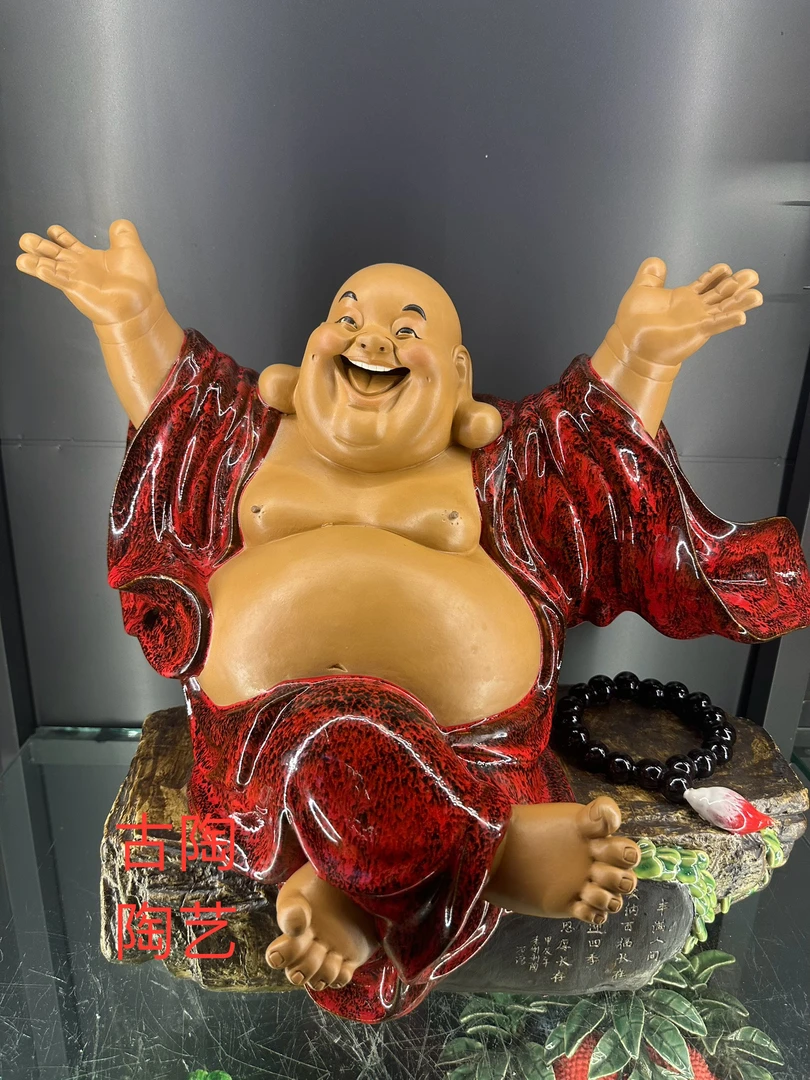 拥有招财笑佛石湾公仔陶瓷摆件酒柜工艺品客厅玄关装饰品新居乔迁