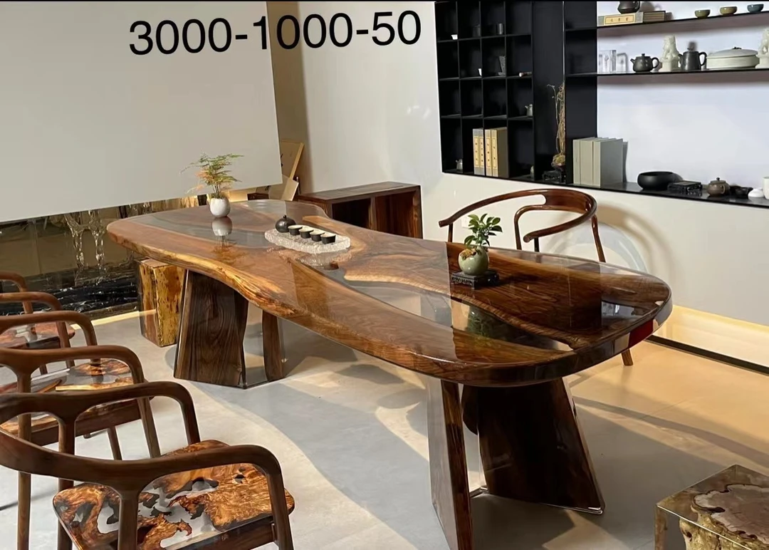 高端胡桃木异形茶桌现代轻奢别墅大平层术客厅茶室大堂办公会客