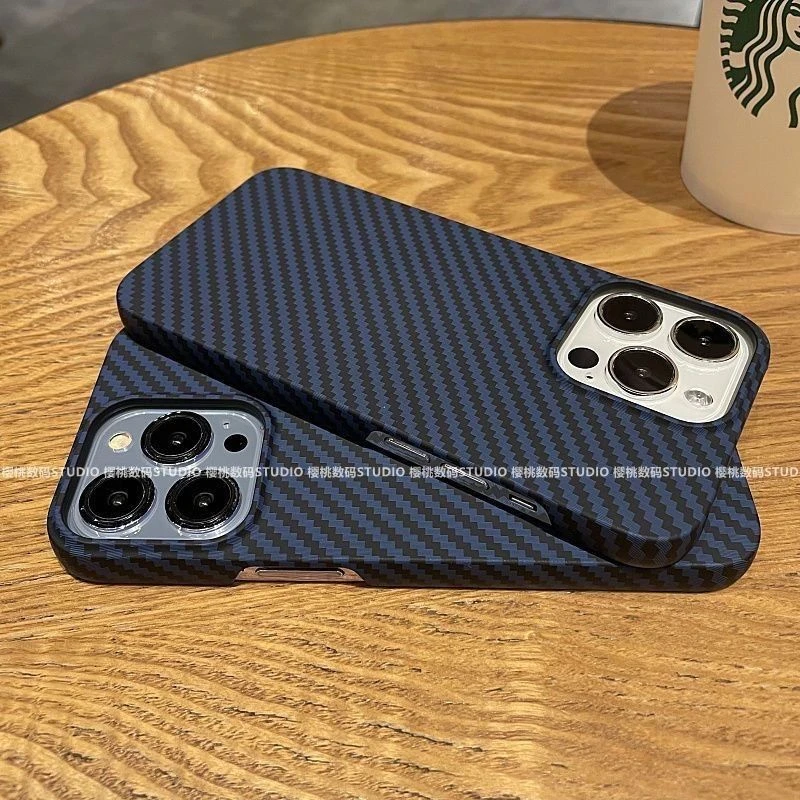 深蓝色pc碳纤维适用iphone13Promax苹果11/12手机壳x/xr超薄半包