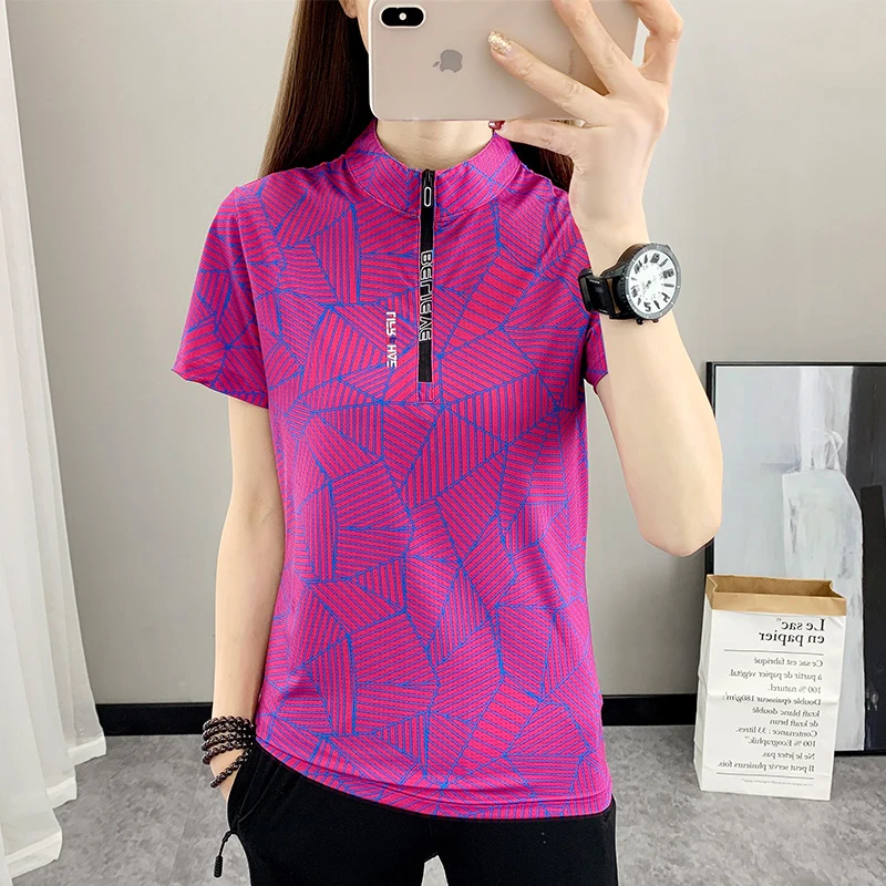 （速干弹力冰丝短袖）t恤女夏季轻薄吸汗户外运动印花女款速干衣