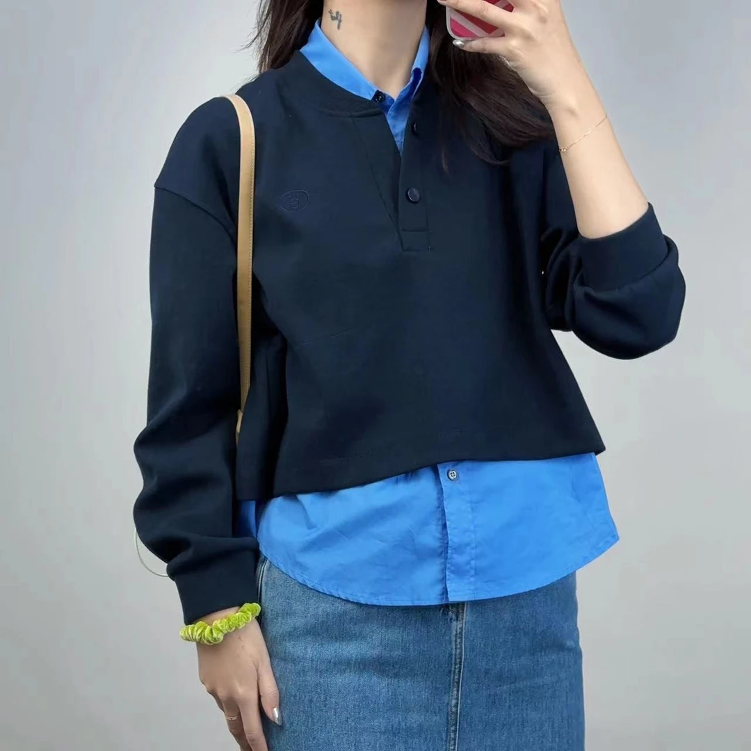 【六港真人】天里的时髦小姐姐 | 卫衣拼接衬衫叠搭假两件长袖