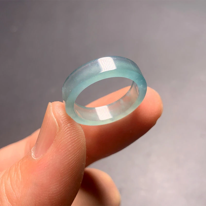 冰种蓝水翡翠戒指方形玉戒指天空蓝起胶玉石扳指随机发货发其一