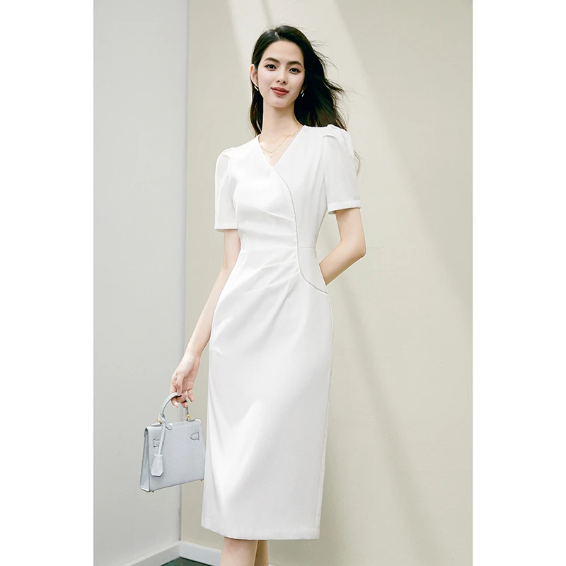 【断码清仓】V领收腰连衣裙24041711