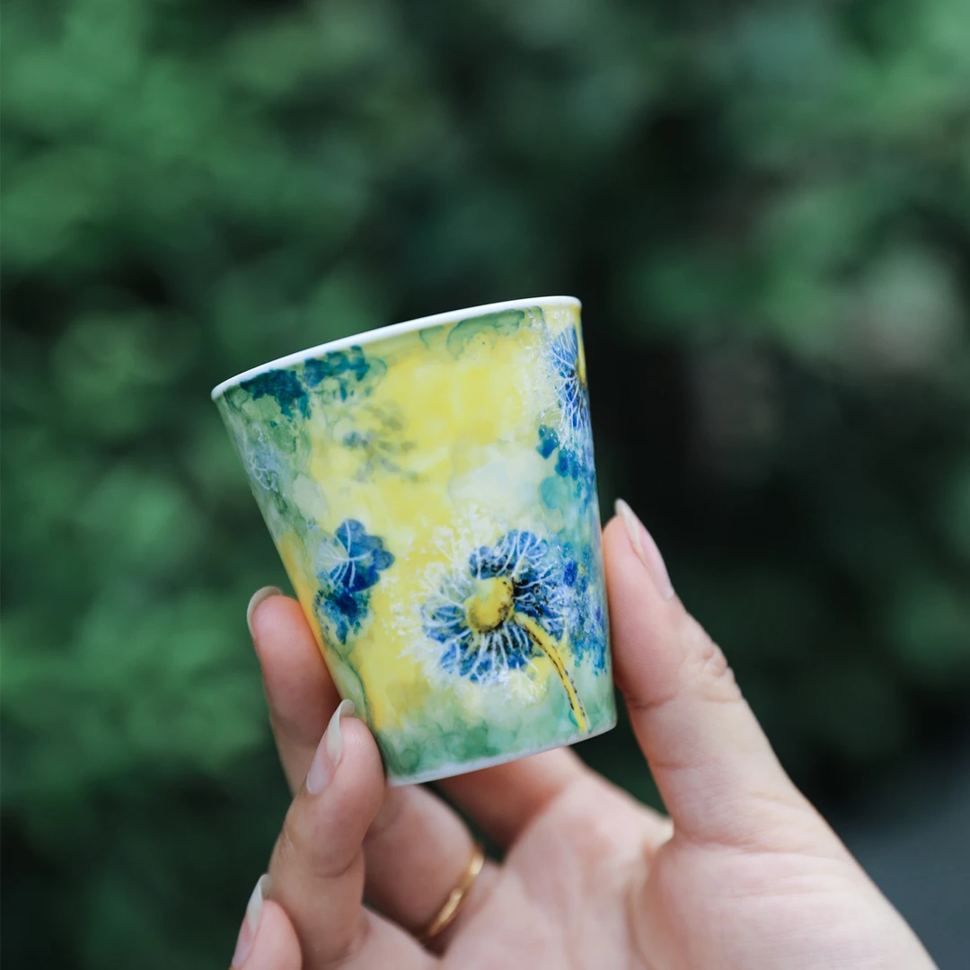 官润窑 陶瓷手绘品茗杯主人杯单杯闻香杯蒲公英茶杯个人专用茶杯