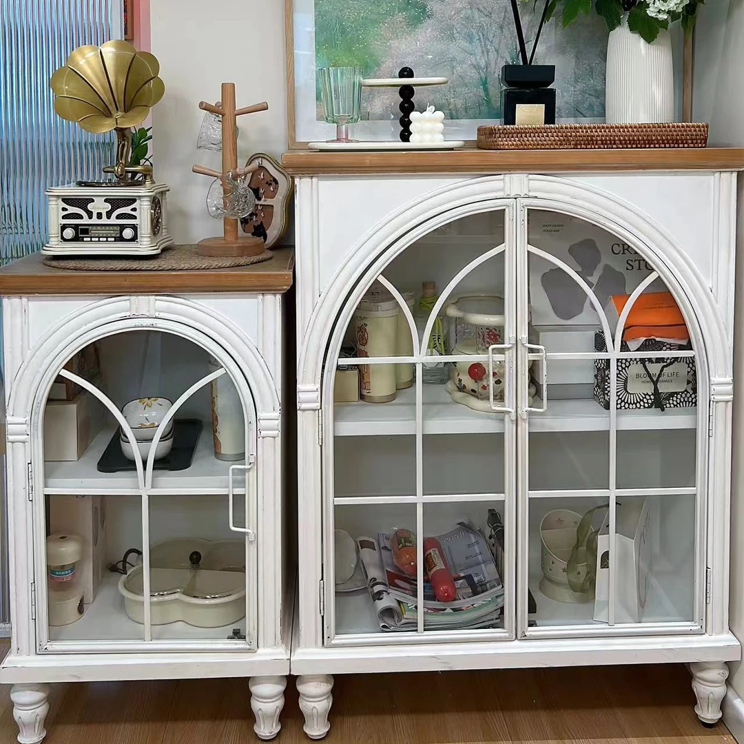 【茹小妞专属】法式复古拱形书柜实木带玻璃酒柜客厅靠墙玄关置物柜