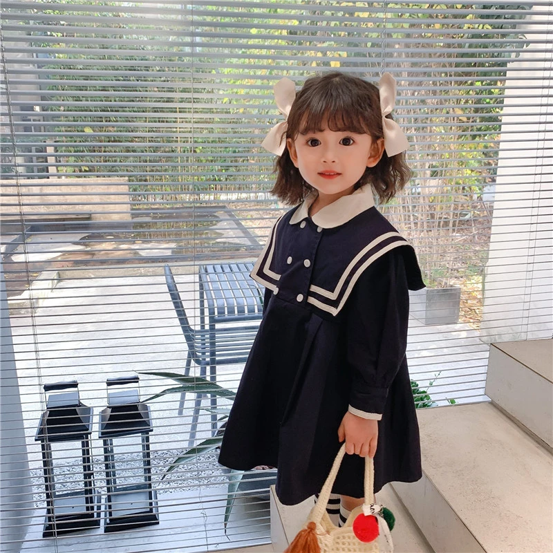格诚推荐6220女童连衣裙学院风2023年新款秋装儿童海军风韩版裙子