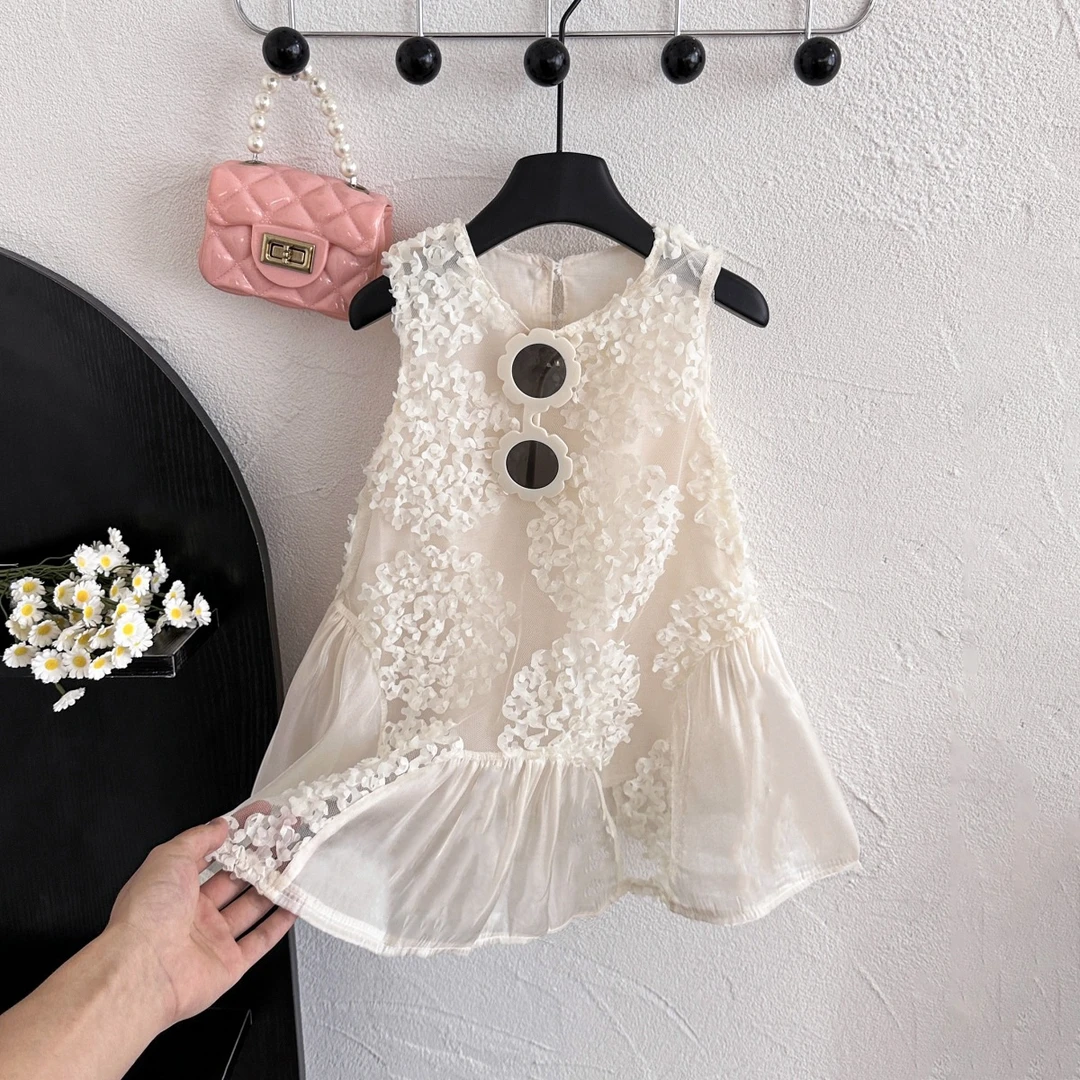 77286 女童夏季新款2025年儿童气质时尚蕾丝网纱无袖公主裙连衣裙