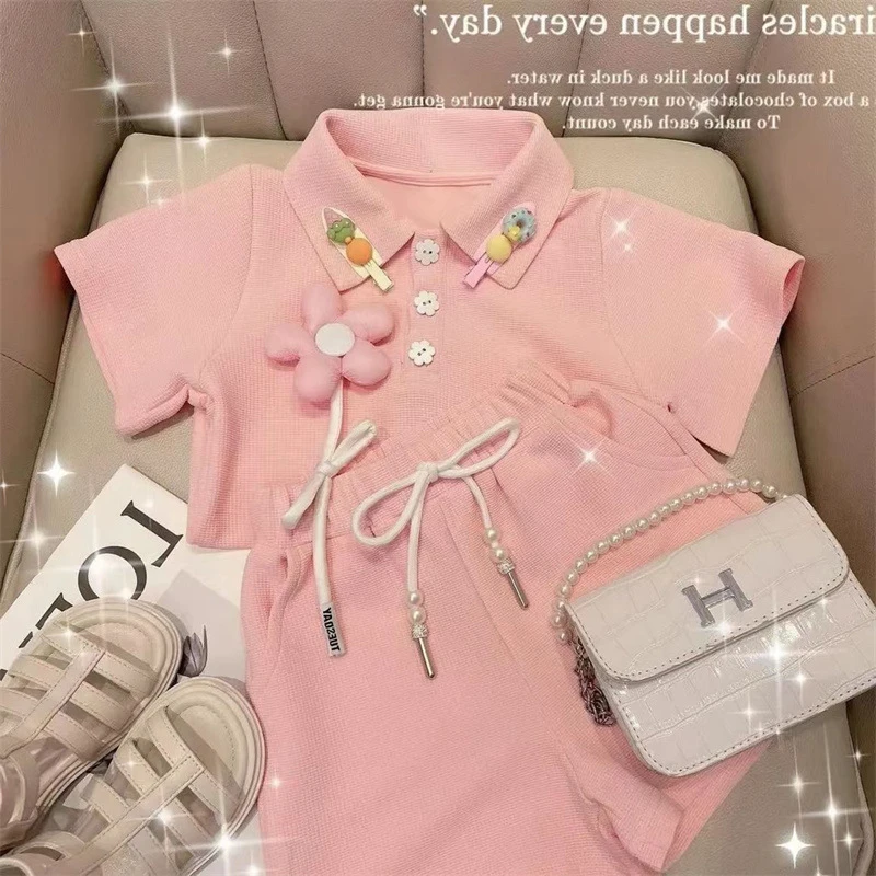 女童套装夏季儿童短袖POLO衫短裤两件套女宝宝洋气两件套夏装567