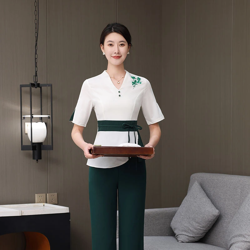 春夏新款美容师工作服足浴疗养生SPA高端会所美容美发技师服套装