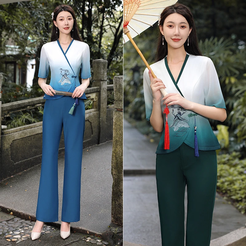 美容院工作服国风茶艺采耳养生会所足浴技师美容师工作服显高气质