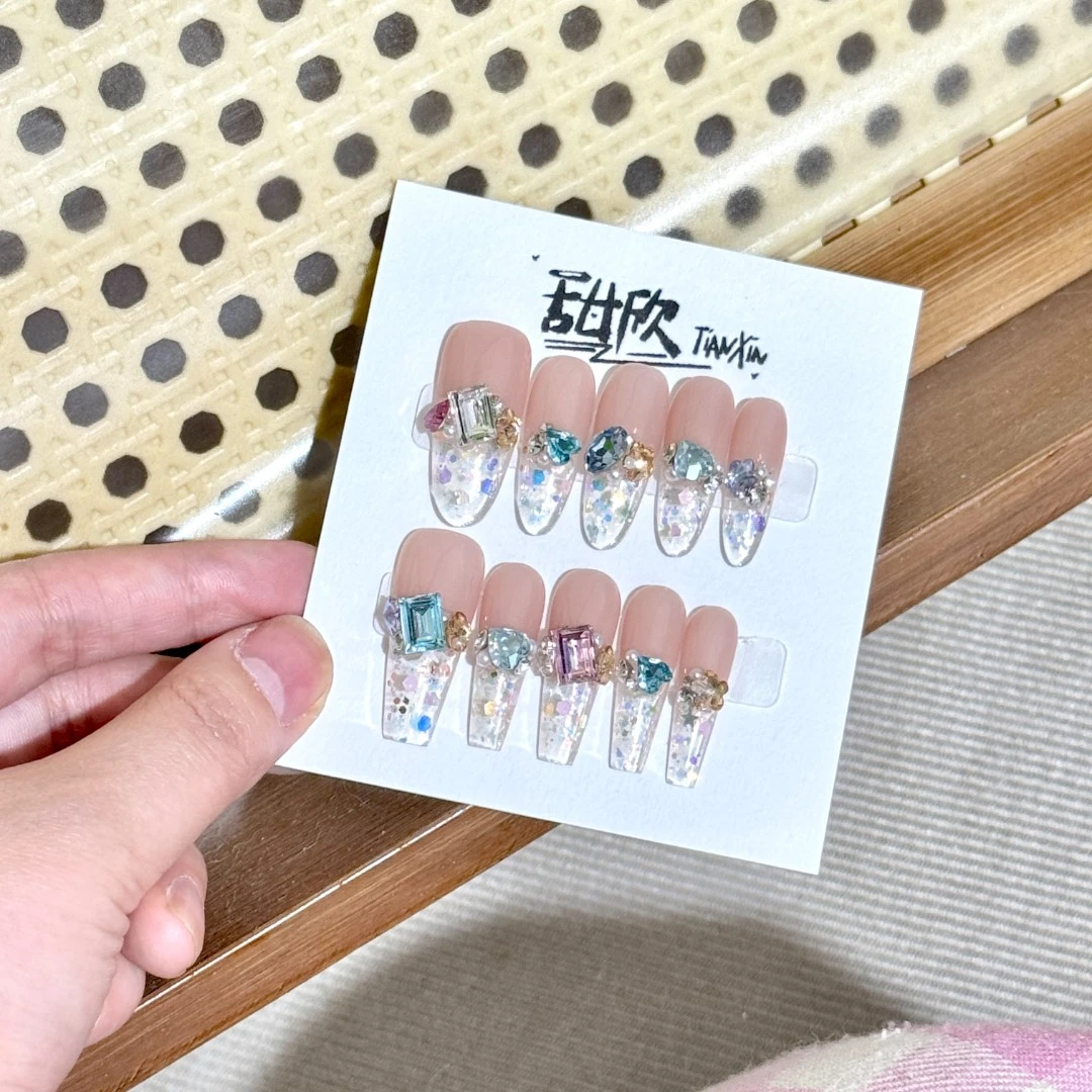 <彩钻> 甜欣纯手工光疗穿戴甲 夏日限定全东洲钻手工穿戴式穿戴甲