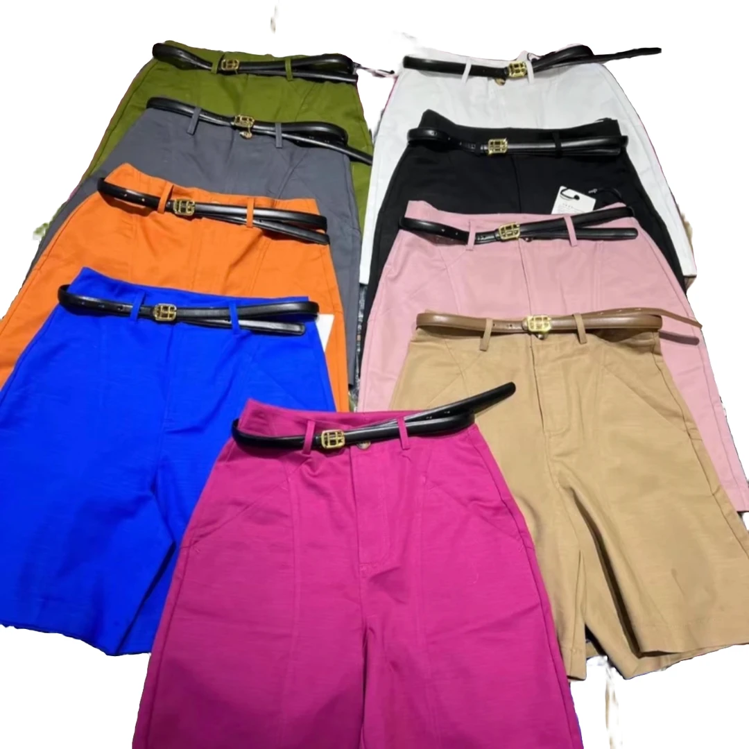 2024新款纯色舒适拍腰带中女款时尚休闲夏季中裤