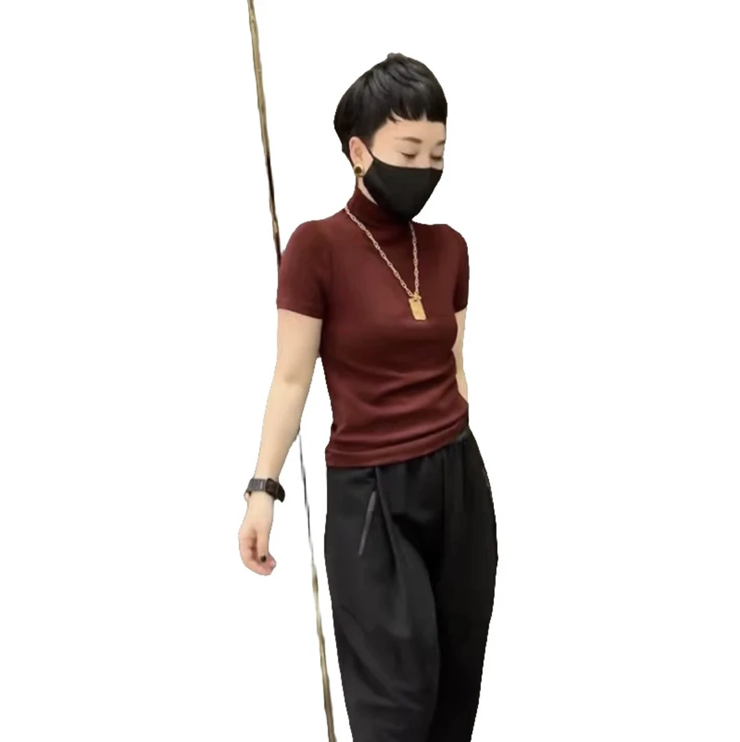 2024新款洋气时尚百搭打底衫显瘦纯色套头半高领