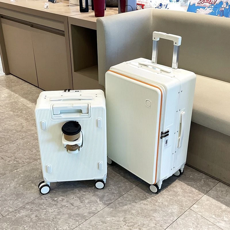 袋鼠行李箱多功能前开盖拉杆箱大容量轻音万向轮旅行箱杯架密码箱